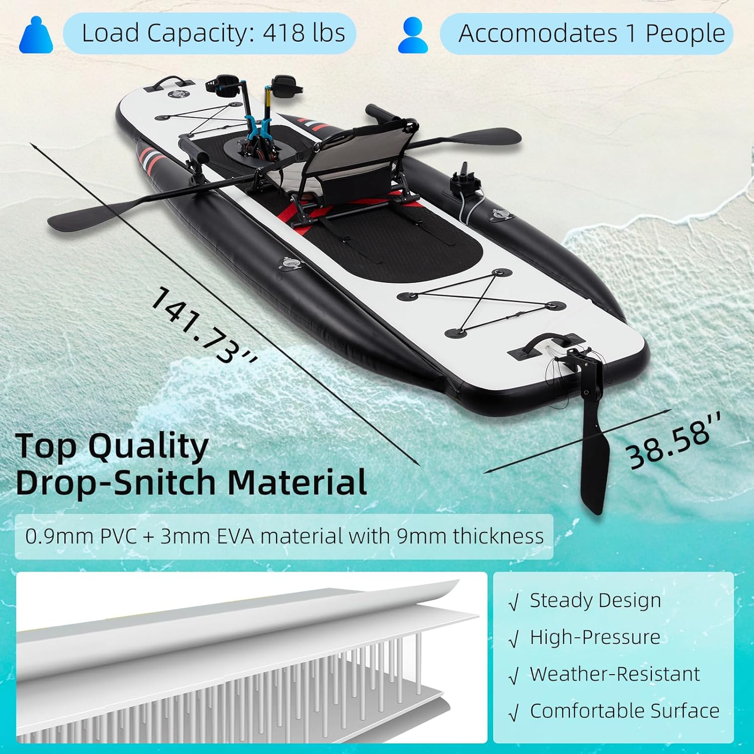 12ft Premium PVC Inflatable Fi - Fishing Kayak Pedal Drive ulasan dan harga