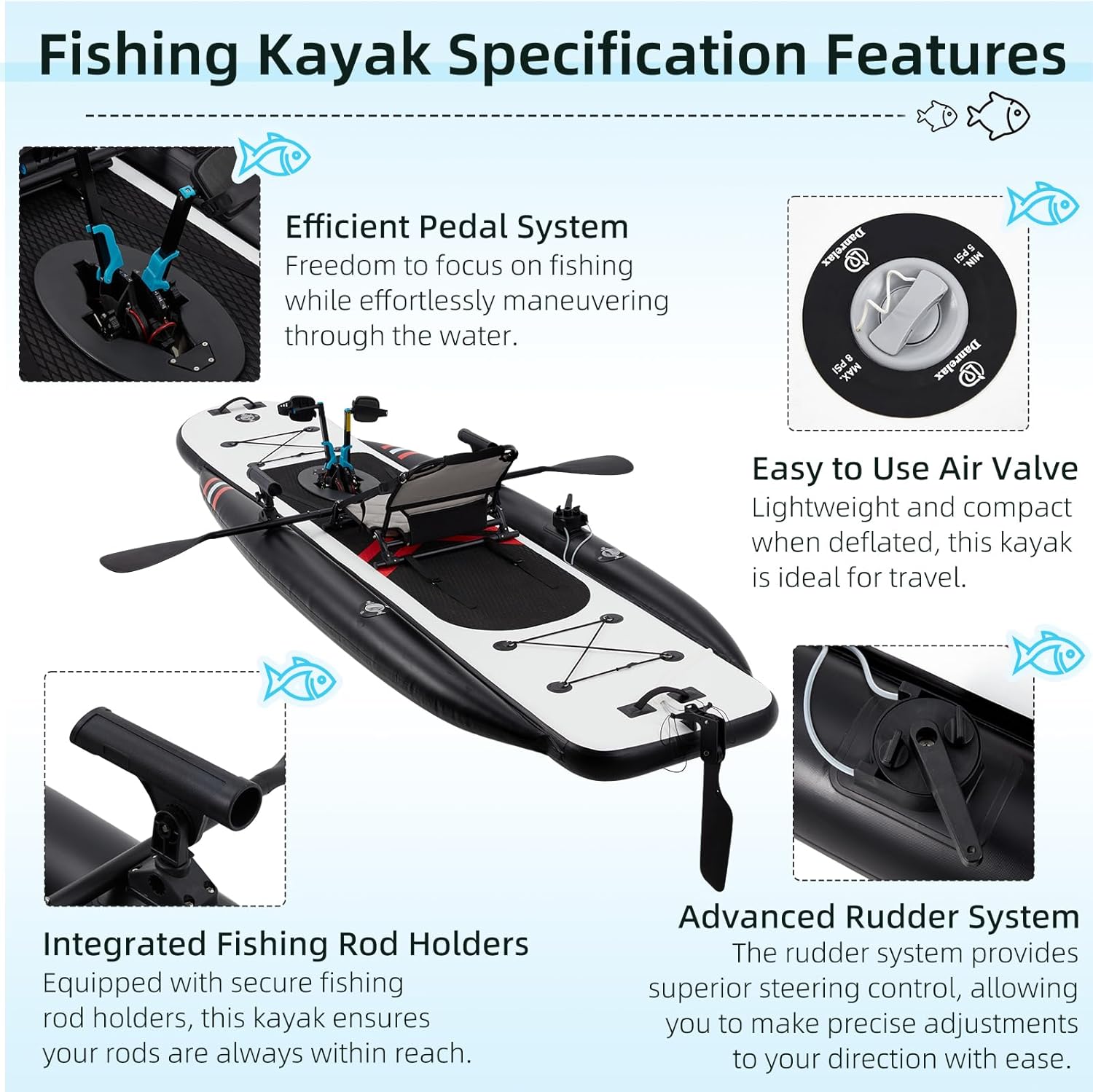 12ft Premium PVC Inflatable Fi - Fishing Kayak Pedal Drive ulasan dan harga